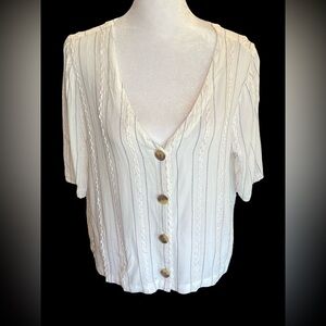 The Loft - Rayon Short Sleeved Shirt Colors White,  Black And Pink Embroidered.